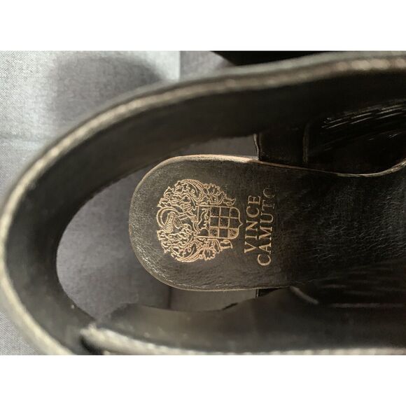 Vince Camuto VC Lavette Black Nubuck Perforated Peep Toe Block Heel Size 7 - Picture 5 of 12